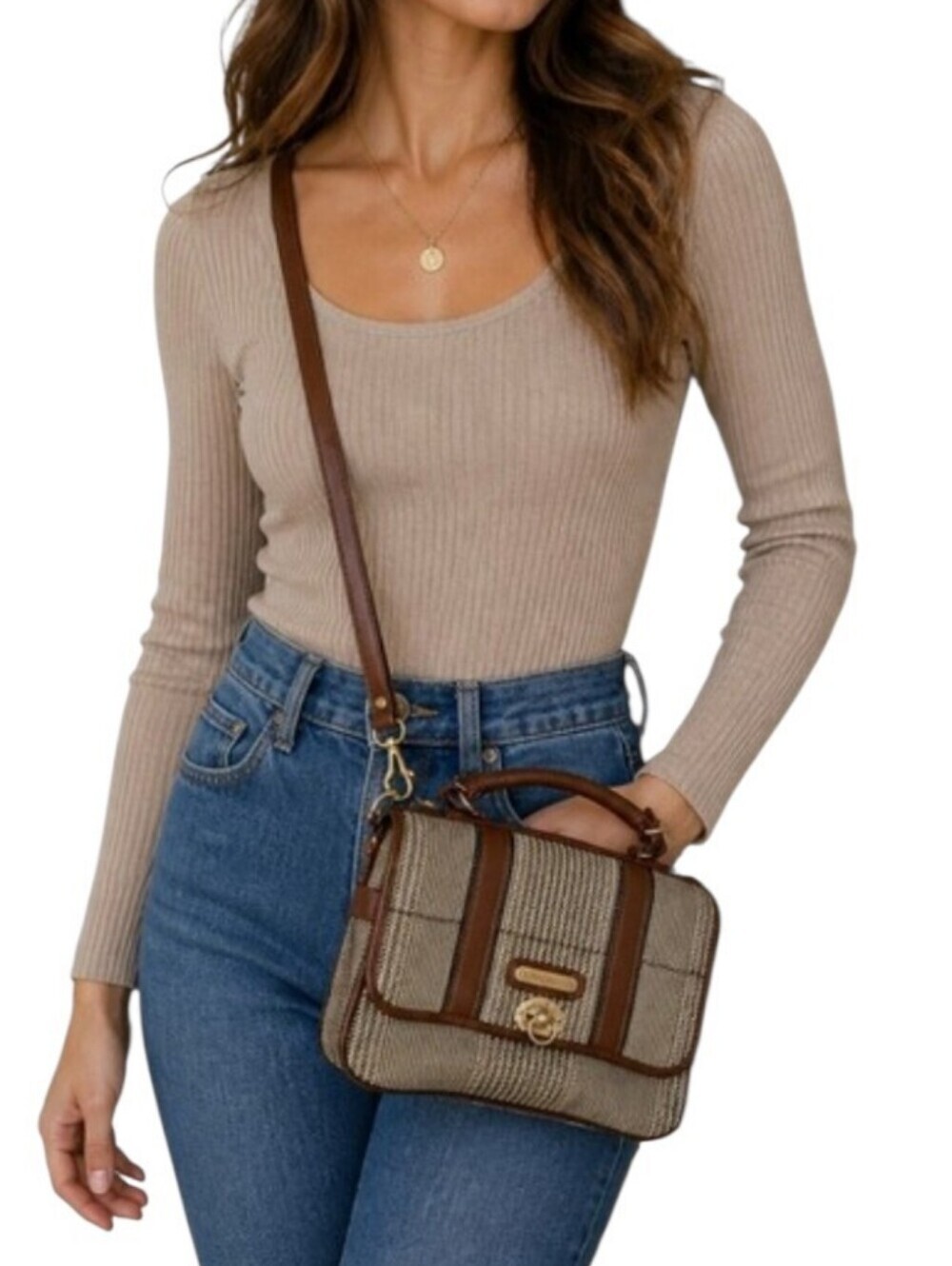 Vintage Leather Collection Plaid Crossbody Bag Paris Roma Tokyo